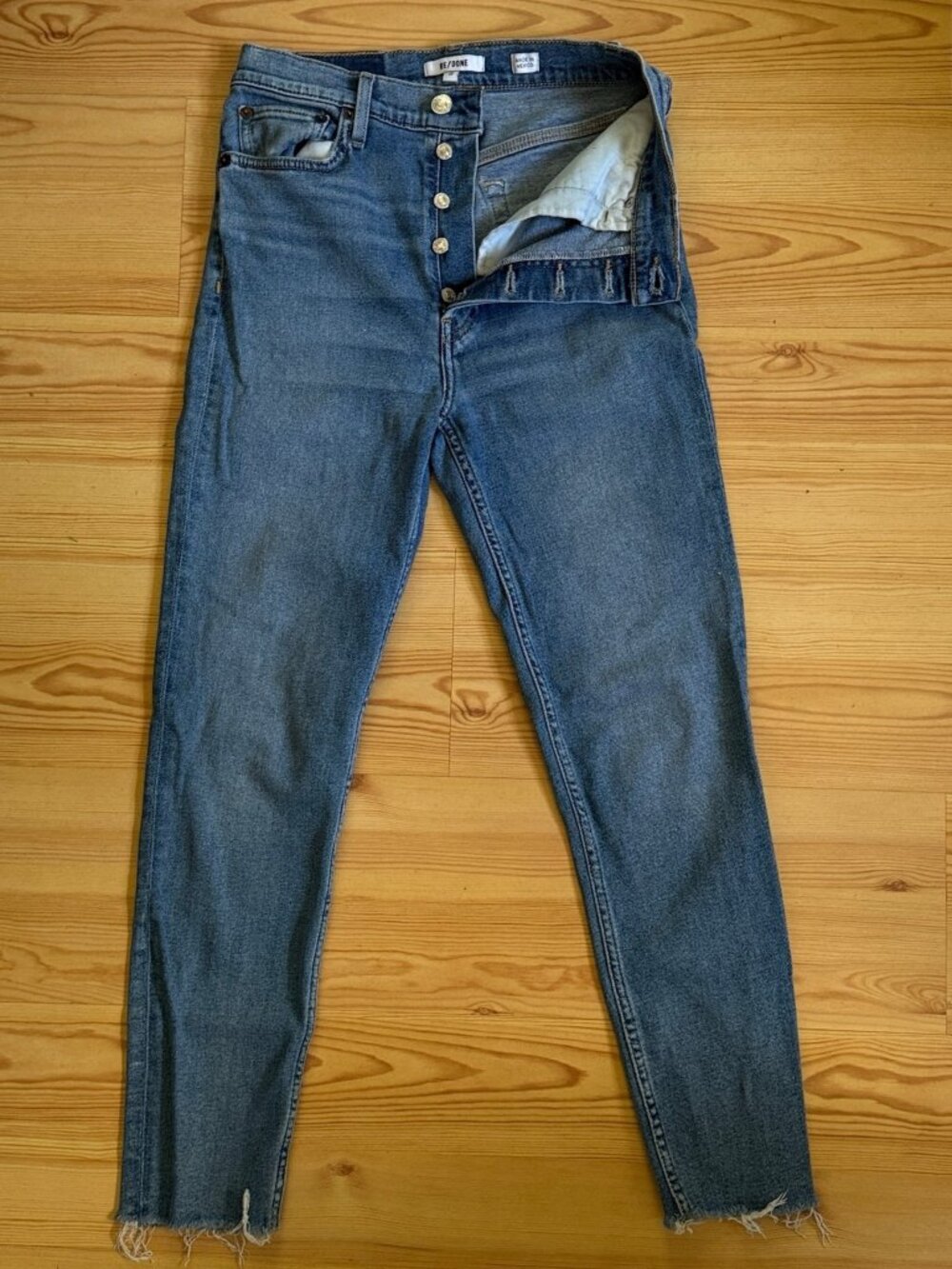 RE/DONE 90s Style High Rise Ankle Crop Skinny Jeans Blue Size 28